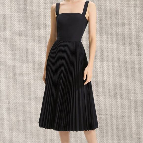Theory NWT ($495) | Women's Black Sleeveless Pleated Sleek Poplin Dress | size 6 - Picture 1 of 10